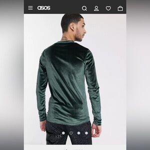 ASOS DESIGN Green Velour Long Sleeve Muscle T-shirt in Size Medium